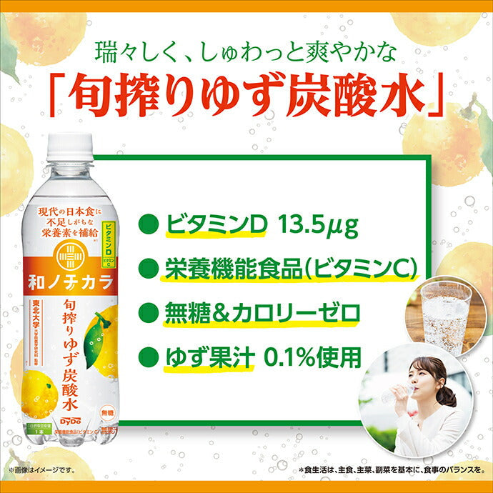 Dydo Wa no Chikara Shunshibori Yuzu Carbonated Water, 500ml PET Bottles x 24 [Ships from Japan] 