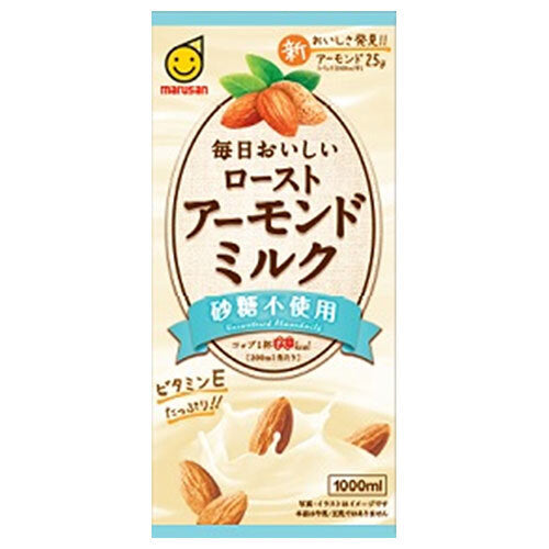 Marusanai Everyday Delicious Roasted Almond Milk, Unsweetened, 1000ml Paper Carton x 6 Bottles [Ships from Japan] 