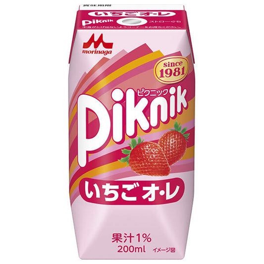 森永乳業 ピクニック いちごオレ(プリズマ容器) 200ml紙パック×24本入【日本出荷】