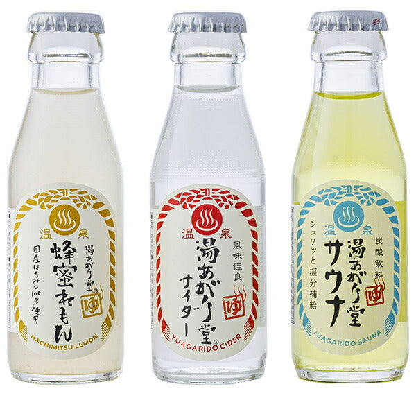友桝飲料 湯あがり堂 お試しアソートセット48本セット(サイダー、蜂蜜れもん、サウナ各16本) (95ml瓶×48本)×1箱入【日本出荷】