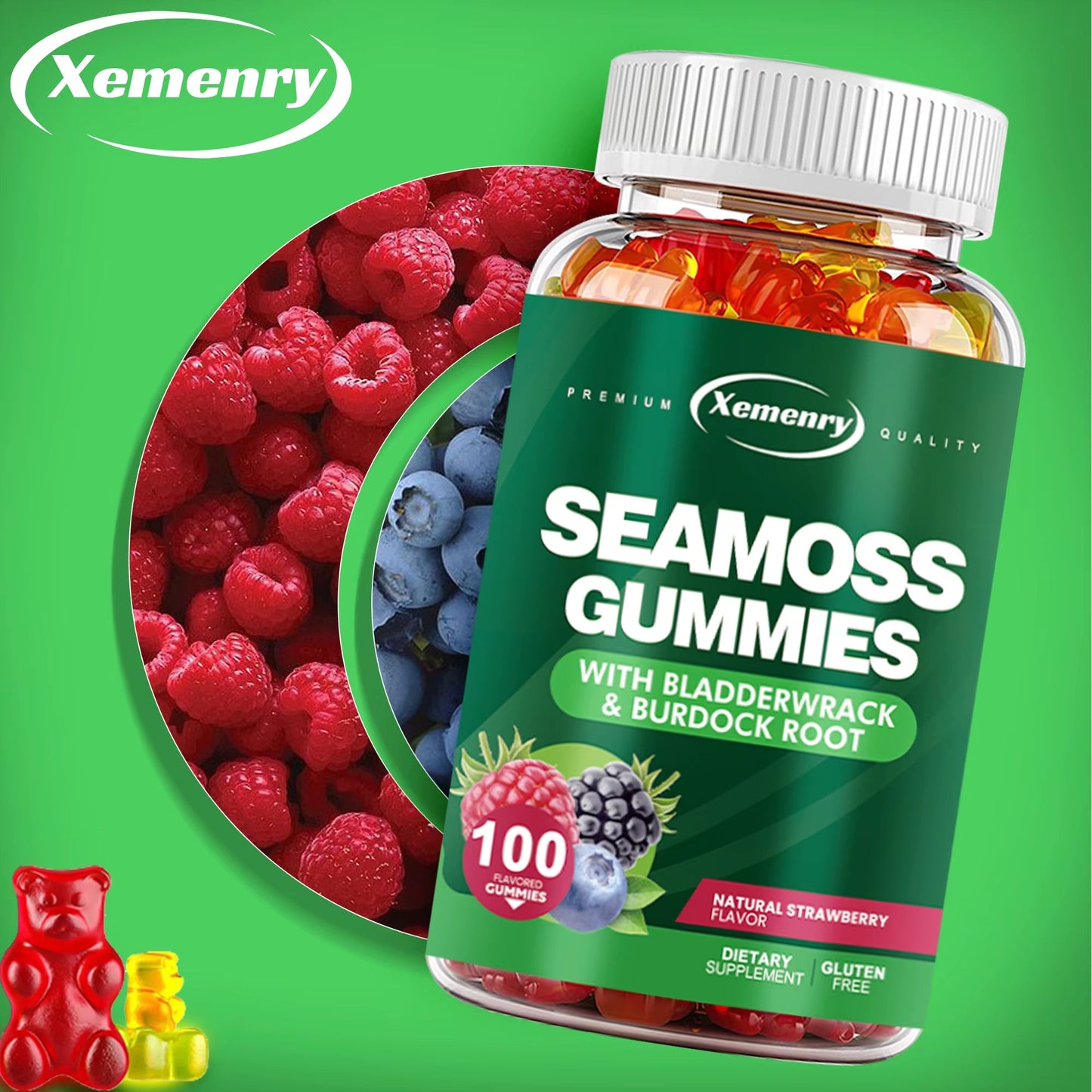 SEAMOSS Gummies With Bladderwrack and Burdock Root - Immune, Skin, and Detox Support (100 Gummies)