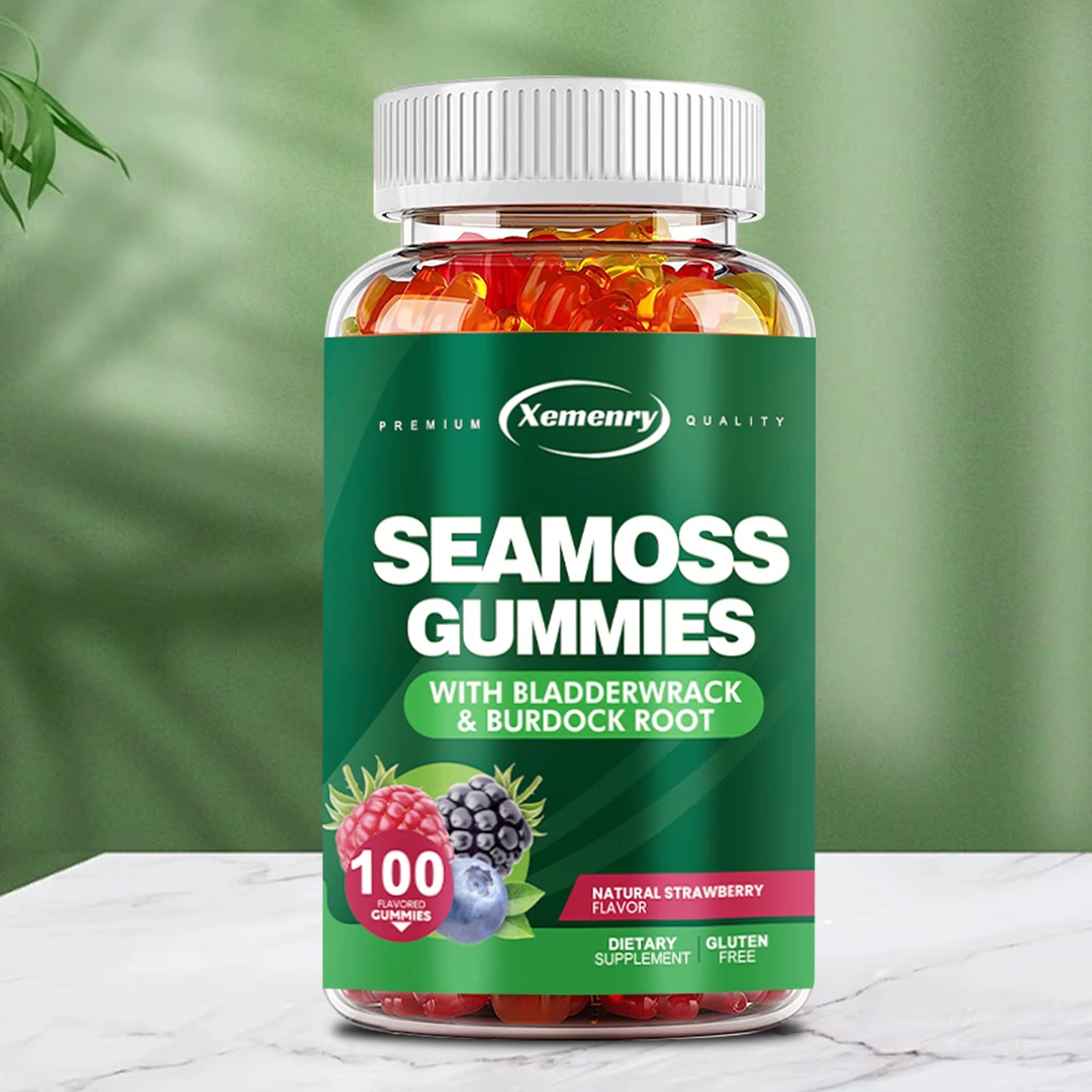 SEAMOSS Gummies With Bladderwrack and Burdock Root - Immune, Skin, and Detox Support (100 Gummies)
