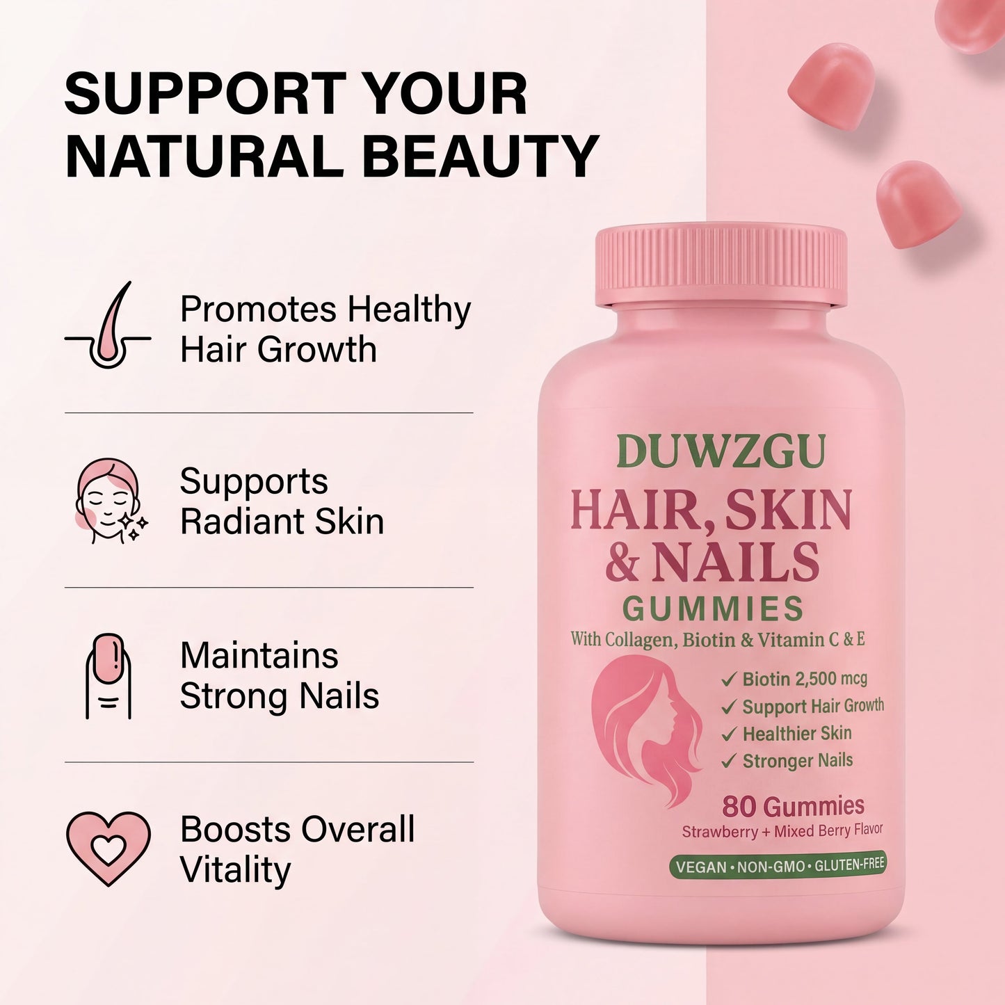 Hair Nail Jelly | 80 Gummies for Stronger Hair & Nails, 40-Day Supply