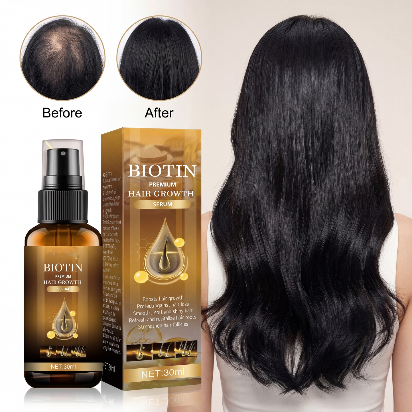 Biotin Hair Growth Spray - Strengthening Formula with Castor Oil, Ginseng & Ginger Root Extract (30ml)