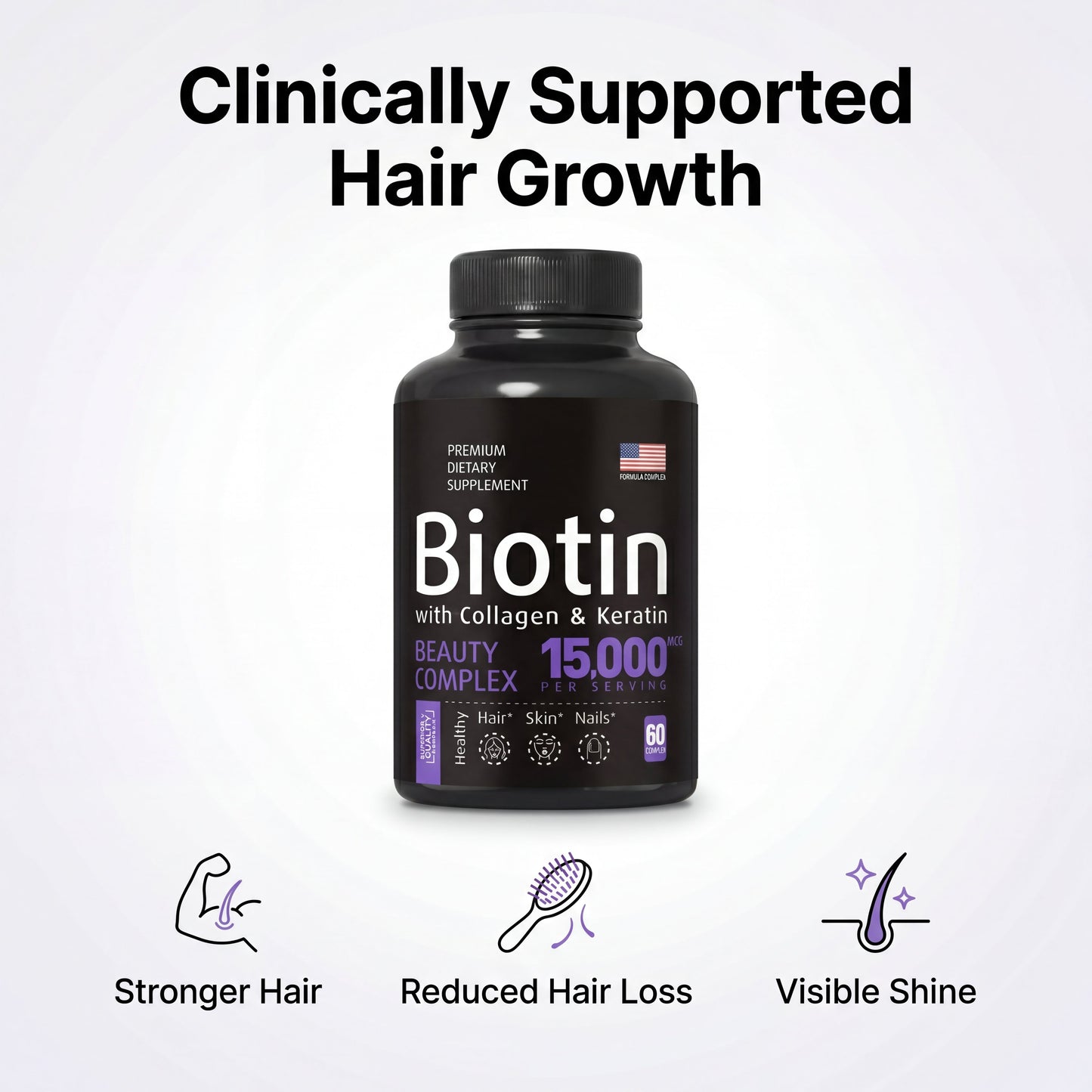 Biotin 15,000mcg Capsules | Zinc, B12, D3 & Folate | Hair & Nail Health