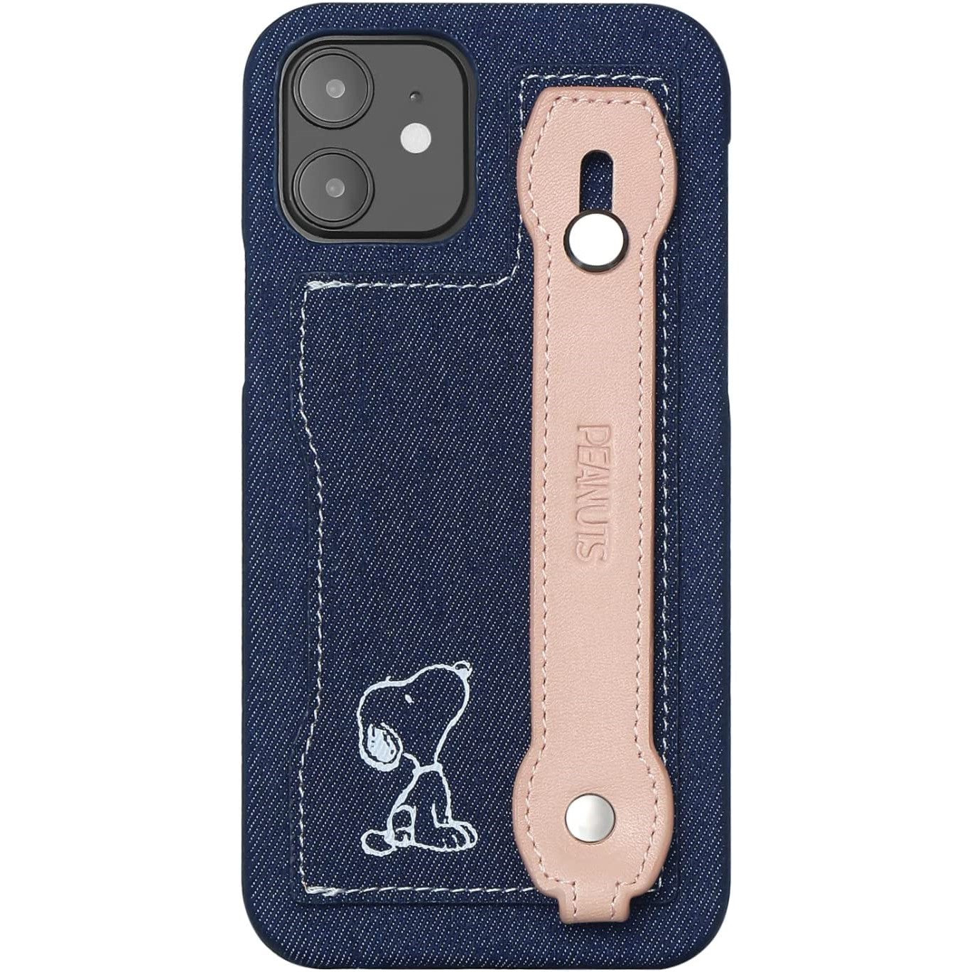 [スヌーピー/SNOOPY]iPhone(アイフォン)用 高級イタリアンレザーXデニム生地 スマホケース(ピンク)