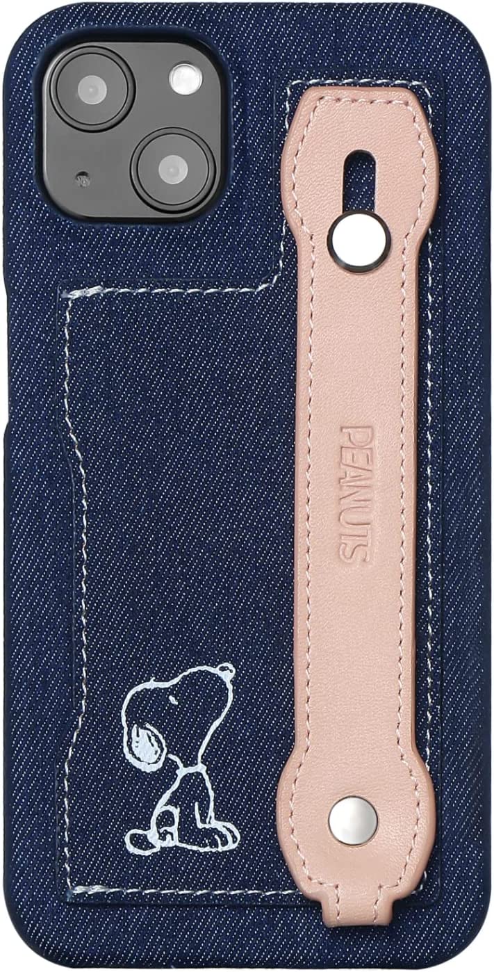 [スヌーピー/SNOOPY]iPhone(アイフォン)用 高級イタリアンレザーXデニム生地 スマホケース(ピンク)