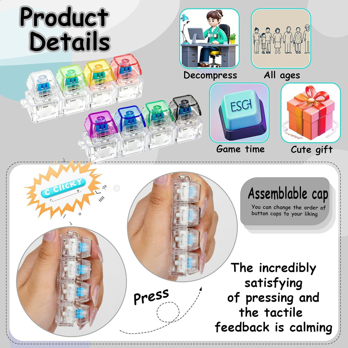 Keyboard Fidget Toy Keyring / キーボード型フィジェットトイキーホルダー