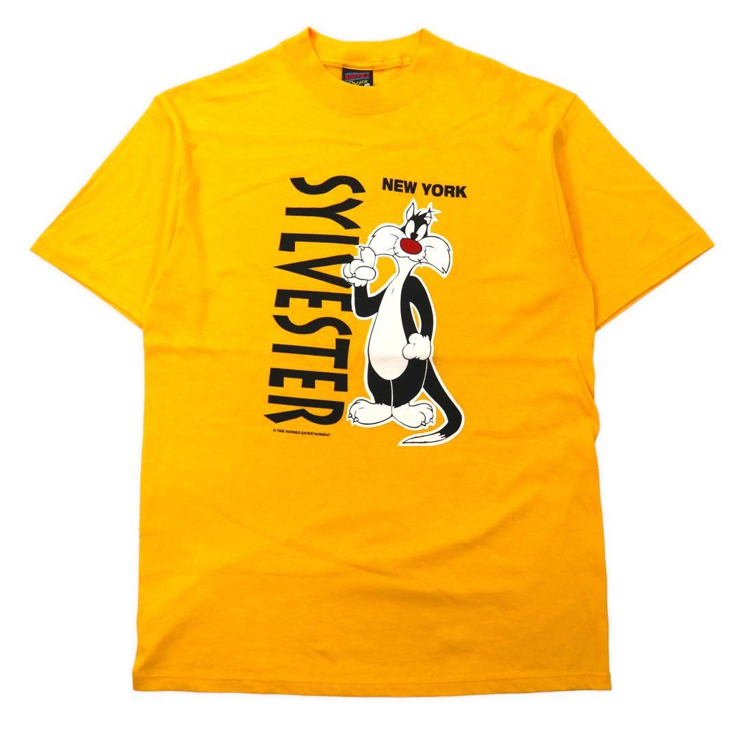 SOFFE'S USA Made 90s Character Print T-Shirt, Size L, Yellow, Cotton, TIME-WARNER ENTERTAINMENT, Sylvester the Cat, LOONEY TUNES, Oversized