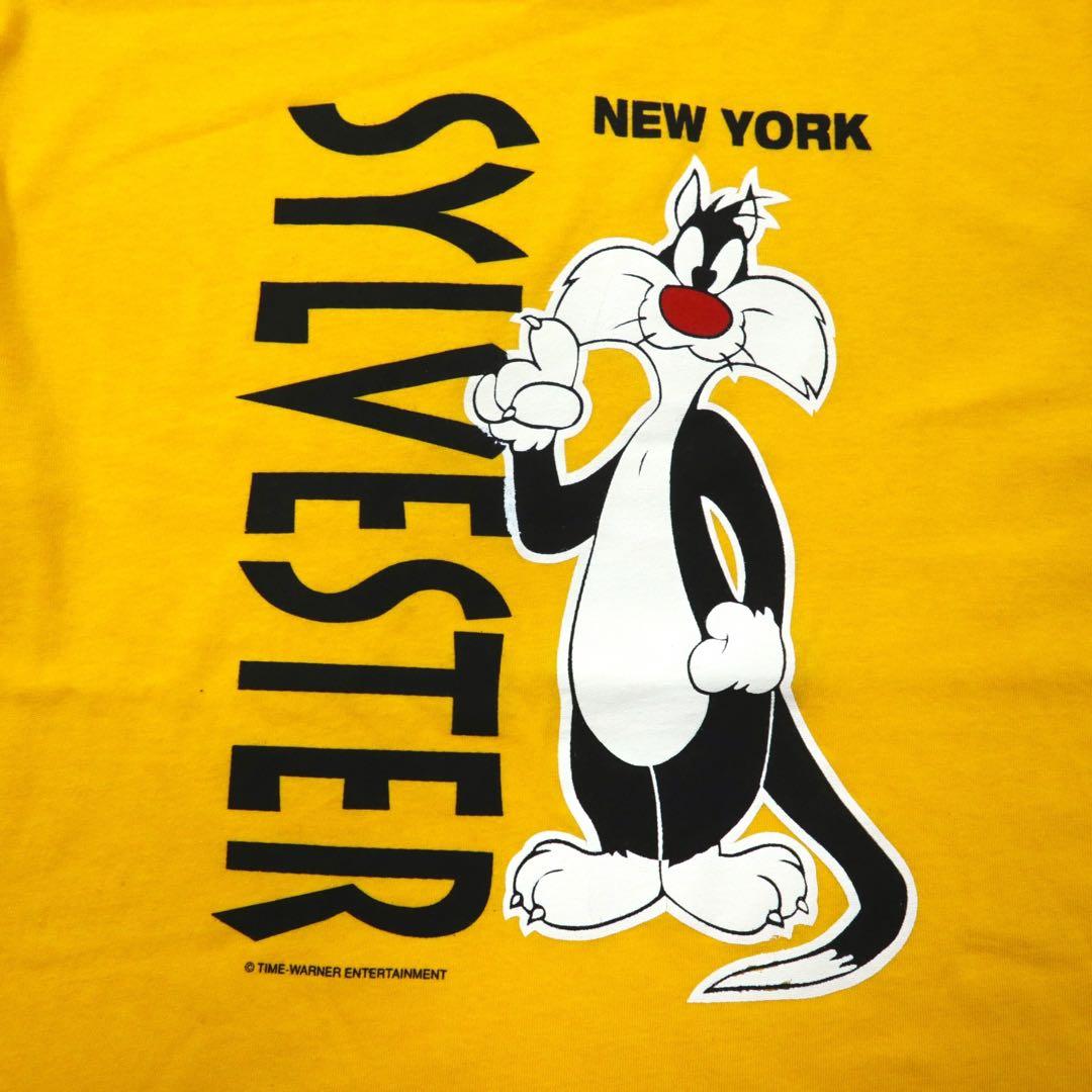 SOFFE'S USA Made 90s Character Print T-Shirt, Size L, Yellow, Cotton, TIME-WARNER ENTERTAINMENT, Sylvester the Cat, LOONEY TUNES, Oversized