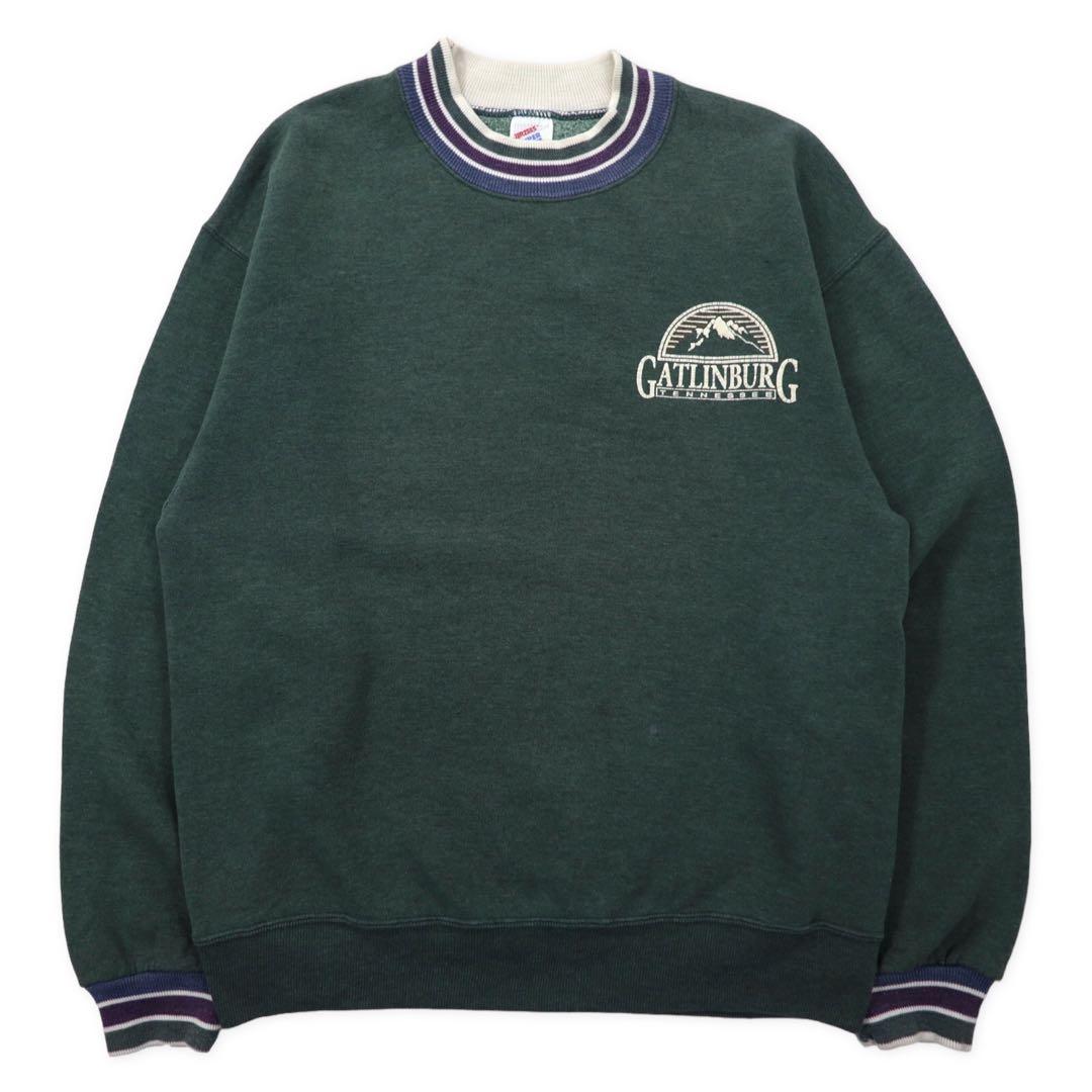 JERZEES USA製 90年代 SUPER SWEATS リブラインスウェット M グリーン コットン GATLINBURG