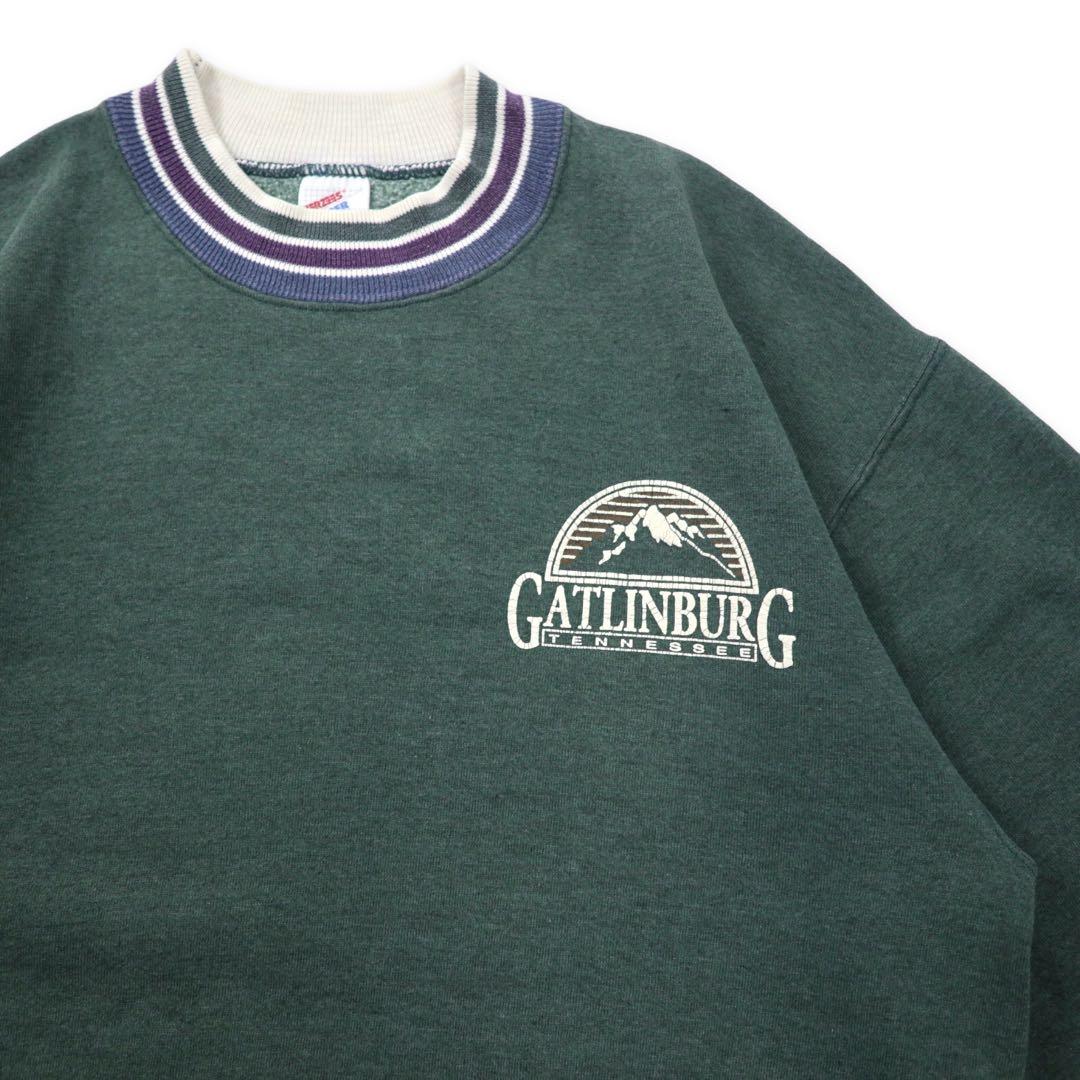 JERZEES USA製 90年代 SUPER SWEATS リブラインスウェット M グリーン コットン GATLINBURG
