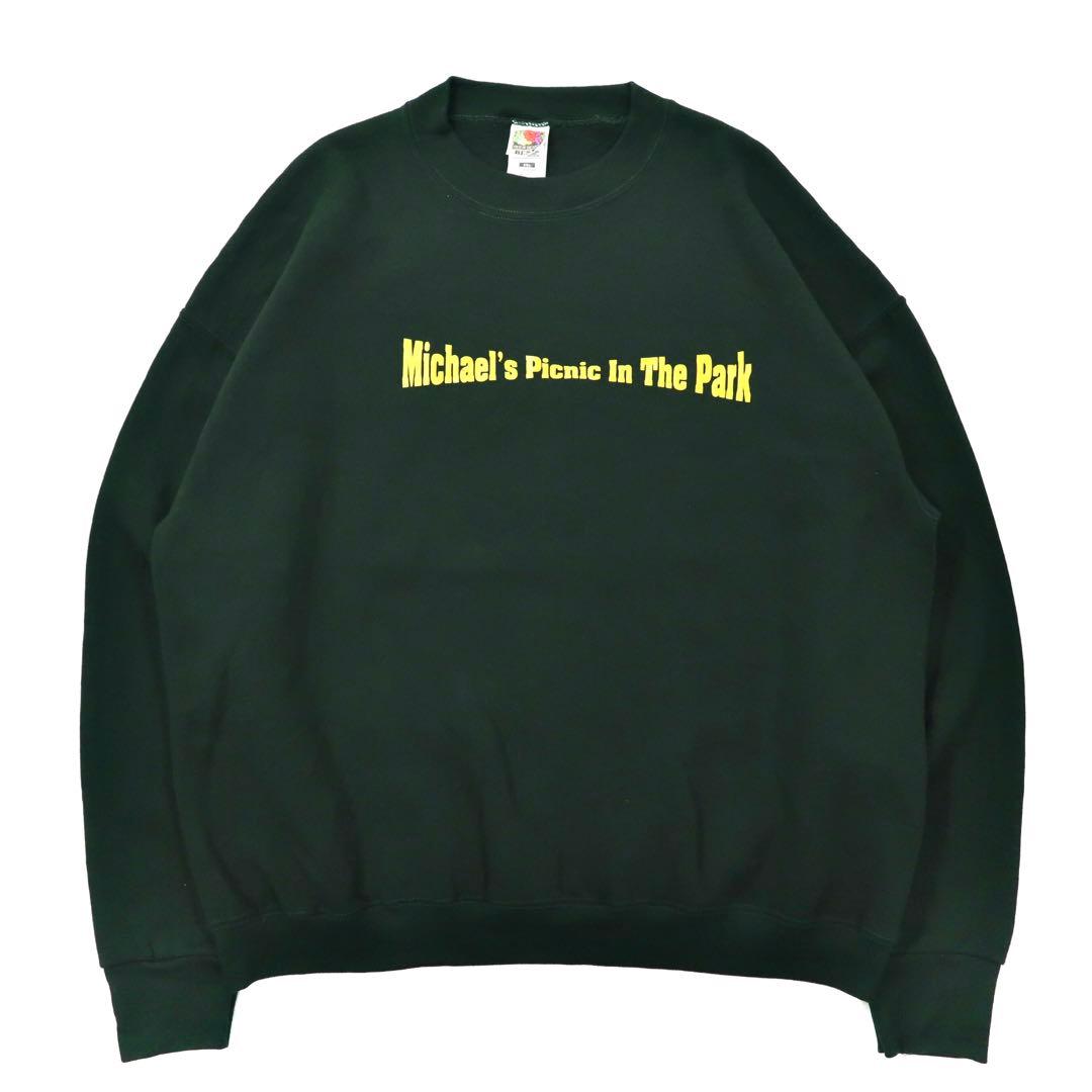 FRUIT OF THE LOOM ビッグサイズ プリントスウェット XXL グリーン コットン 裏起毛 Michael's Picnic In The Park 90年代 メキシコ製