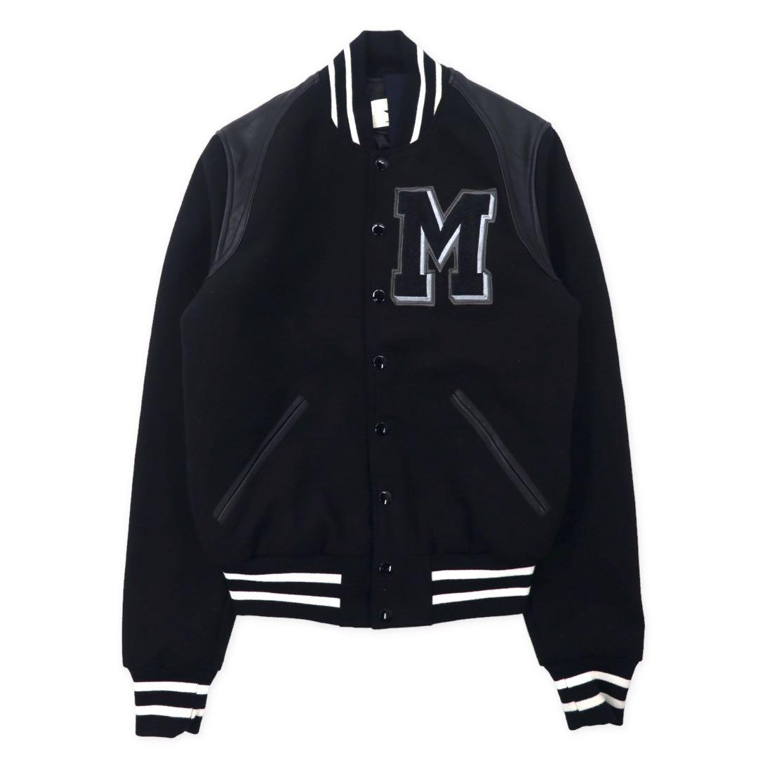 MACCHIA J. Italian-made leather-trimmed stadium jacket, size XS, black with wool patch