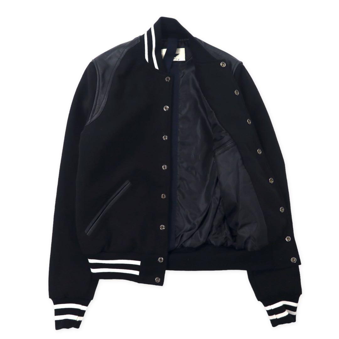 MACCHIA J. Italian-made leather-trimmed stadium jacket, size XS, black with wool patch