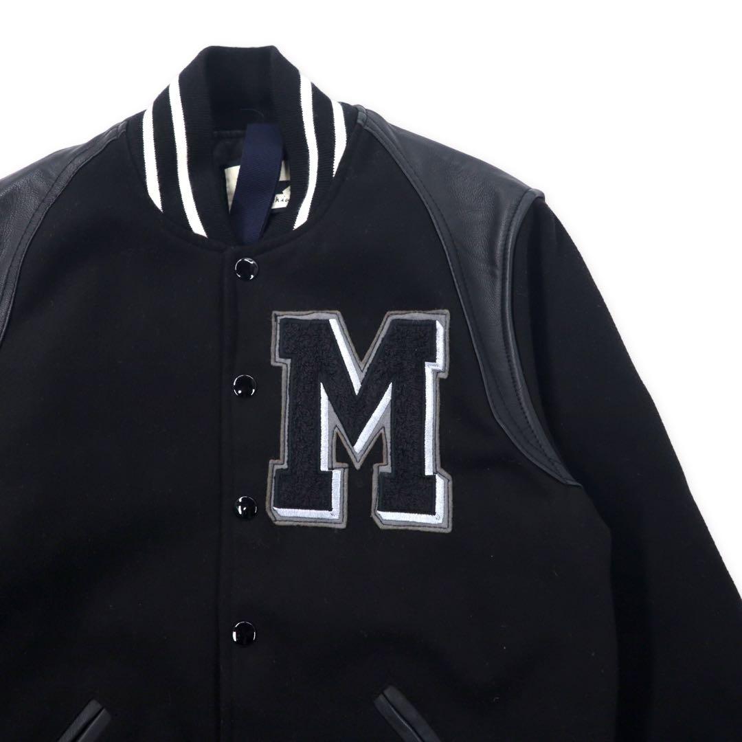 MACCHIA J. Italian-made leather-trimmed stadium jacket, size XS, black with wool patch