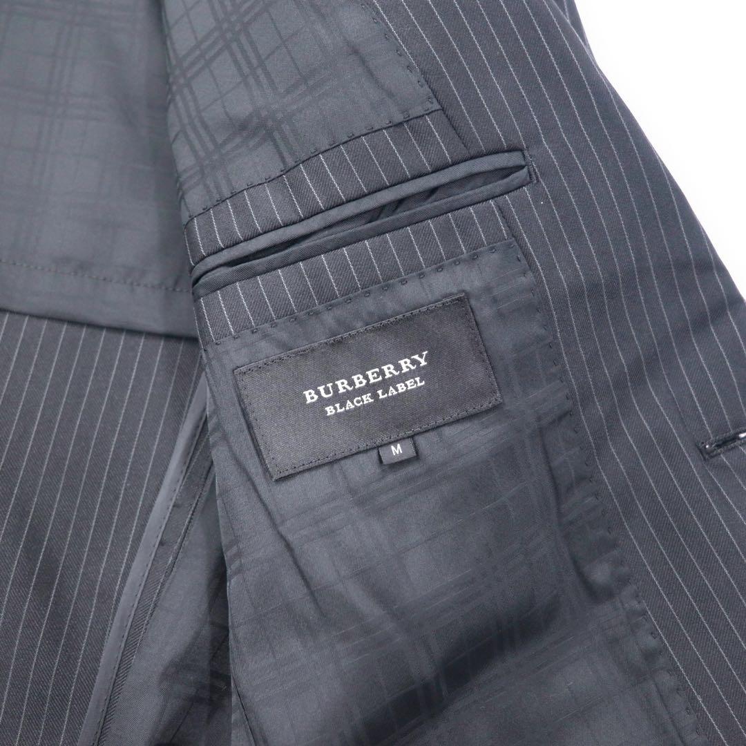 BURBERRY BLACK LABEL 2B テーラードジャケット M ブラック ストライプ ウール ポリエステル D1E22-101-09
