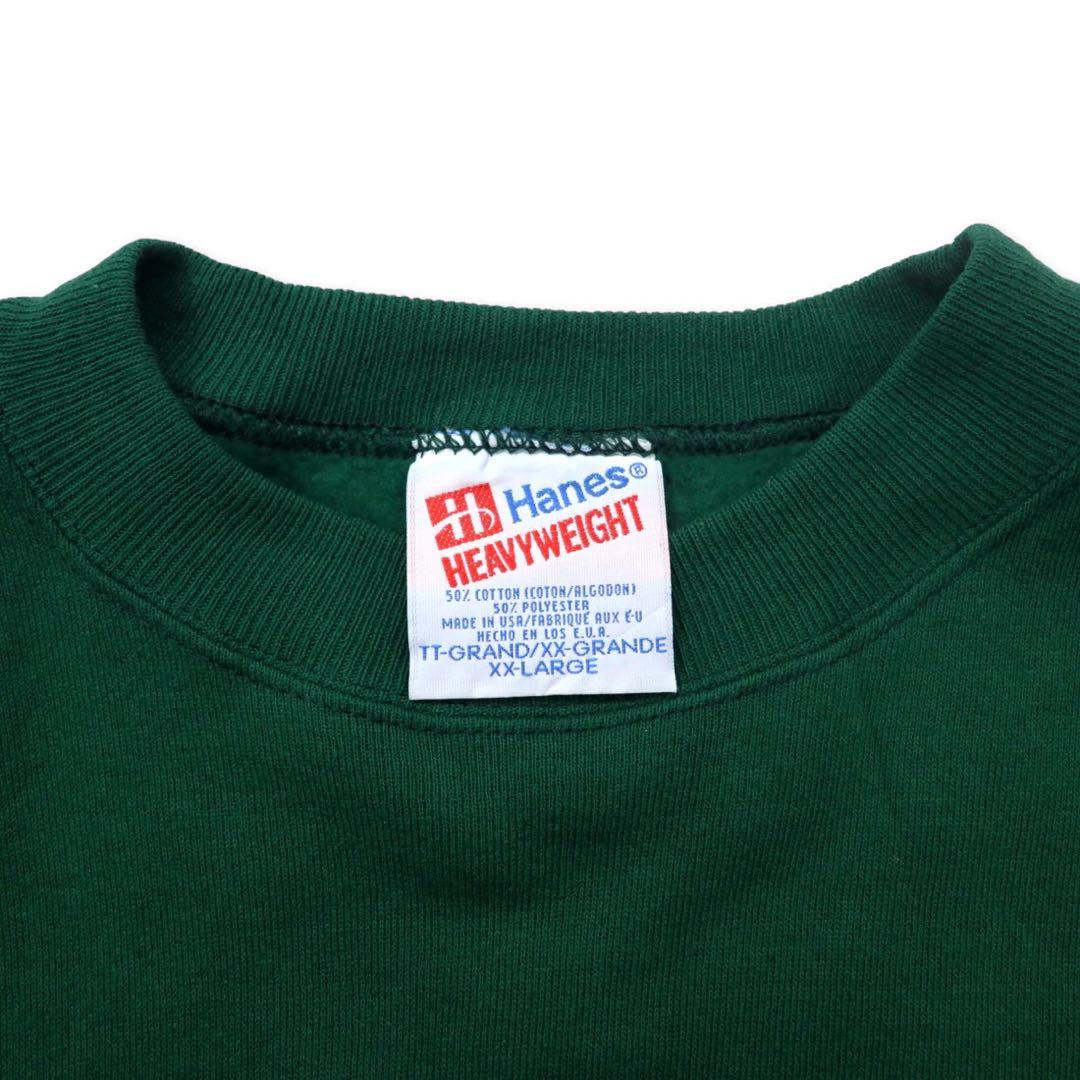 Hanes USA製 90年代 HEAVYWEIGHT クルーネック スウェット XXL グリーン コットン 裏起毛 ワンポイント刺繍 TDM TILING INC. ビッグサイズ
