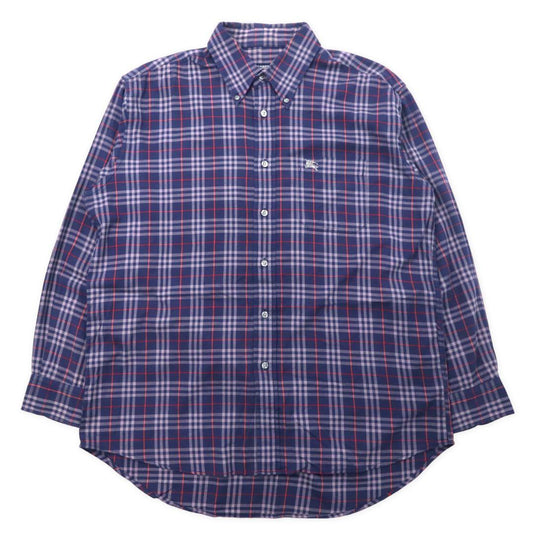BURBERRY Old Nova Check Button-Down Shirt, Size M, Navy, Cotton, with Embroidered Logo