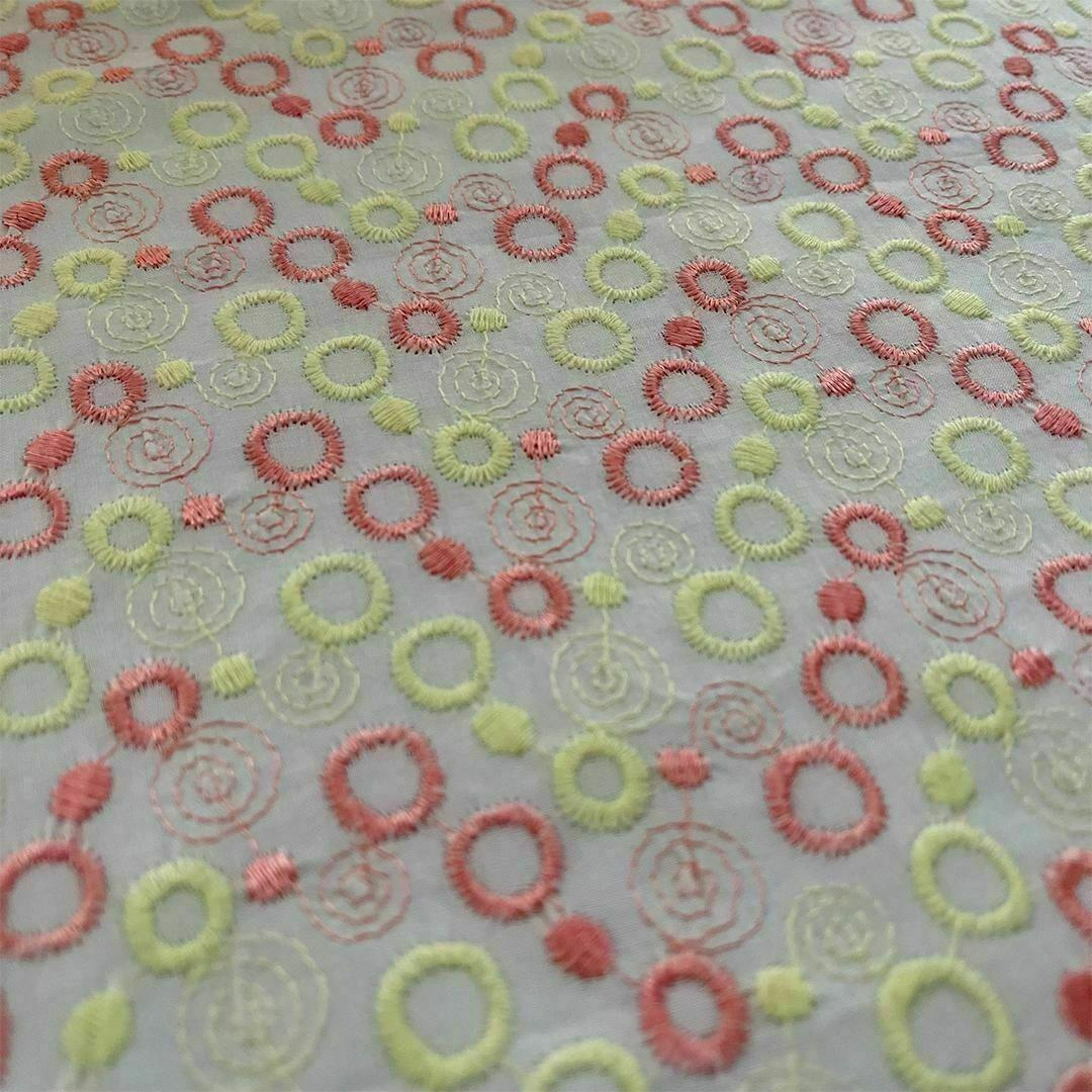 着物 単衣 刺繍 ピンクとイエローのドット きもの コットン 水玉 カジュアル