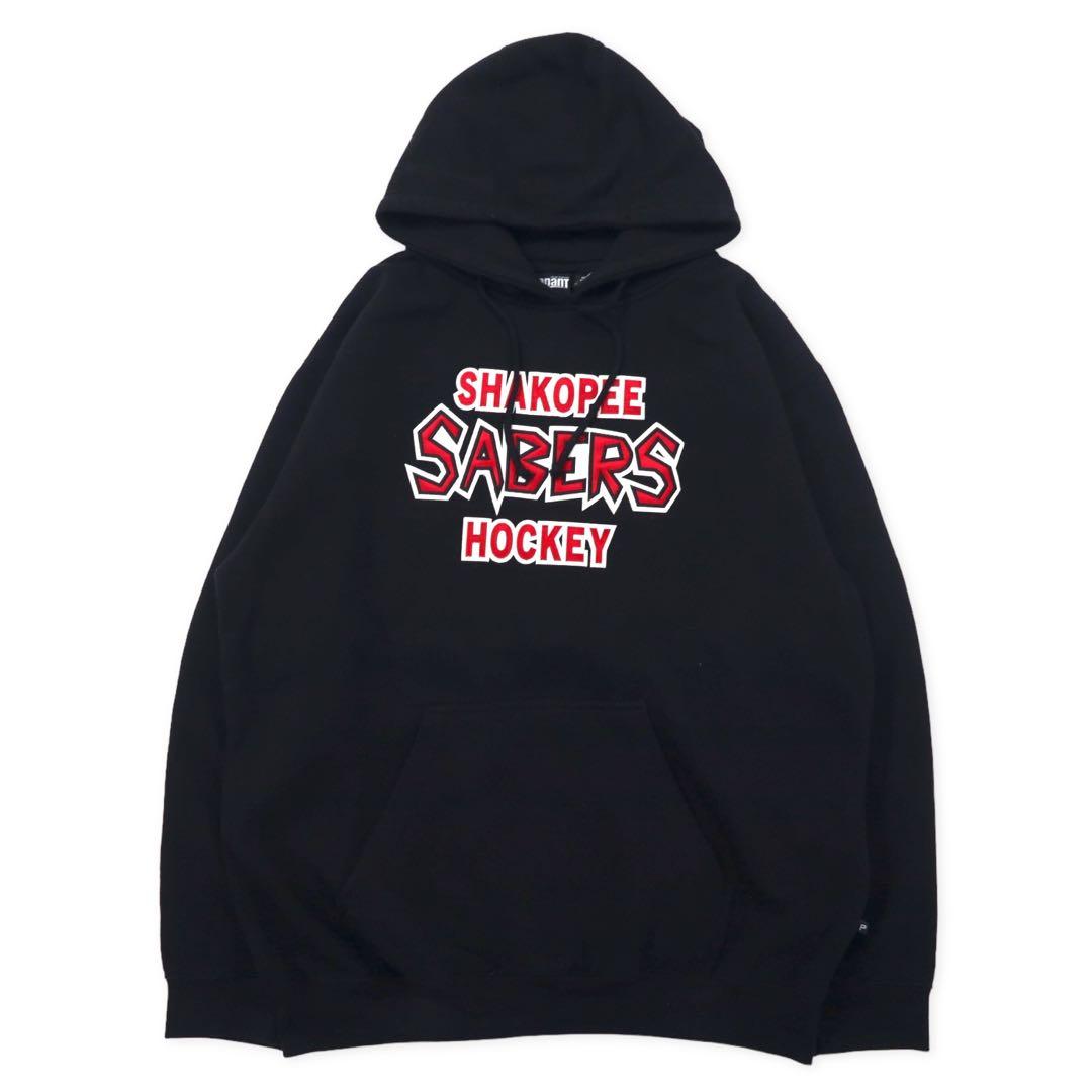 Pennant pullover hoodie, XL, black, cotton, Paki cotton, Shakopee Sabers Hockey, big size