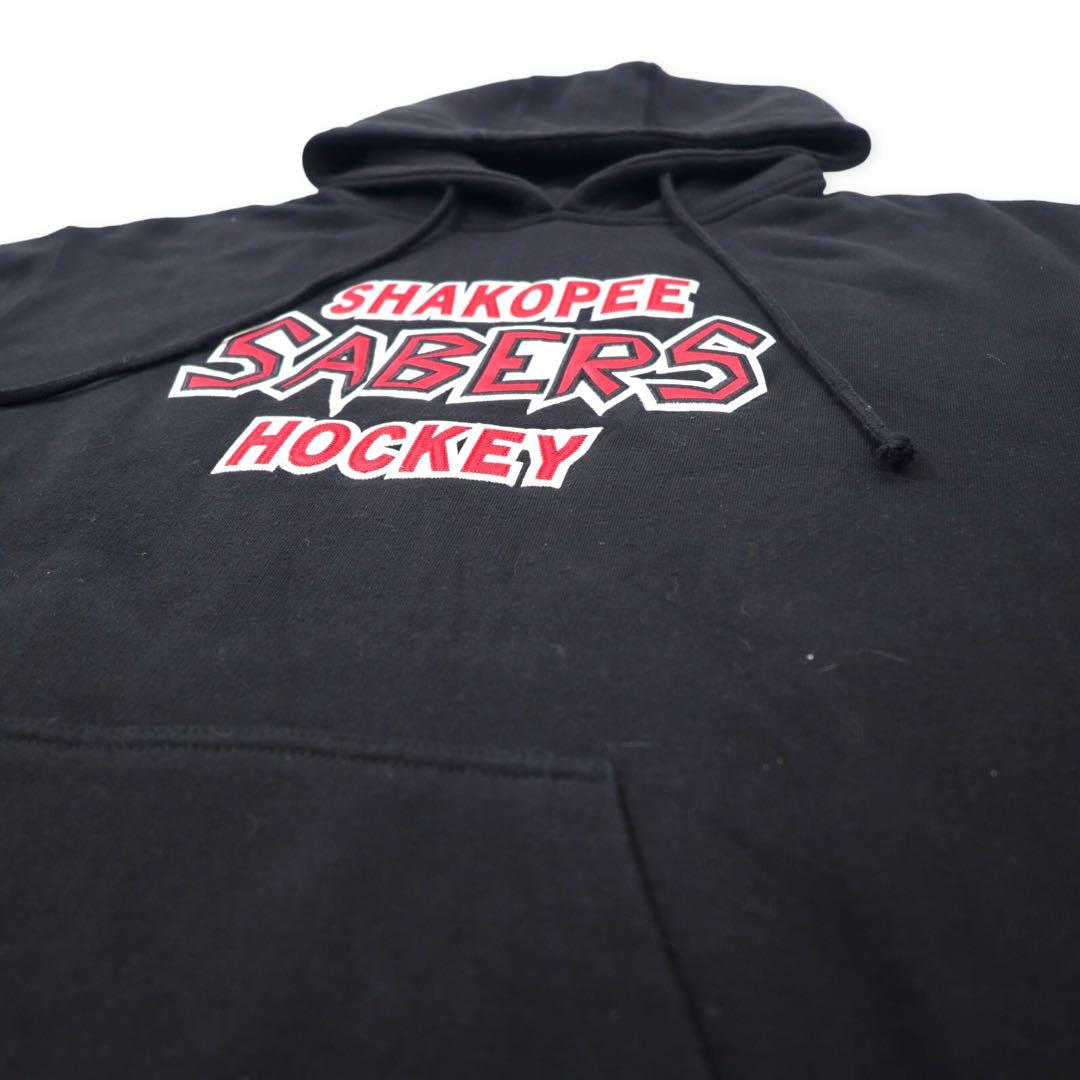 Pennant pullover hoodie, XL, black, cotton, Paki cotton, Shakopee Sabers Hockey, big size