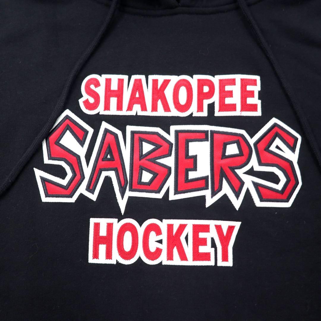Pennant pullover hoodie, XL, black, cotton, Paki cotton, Shakopee Sabers Hockey, big size