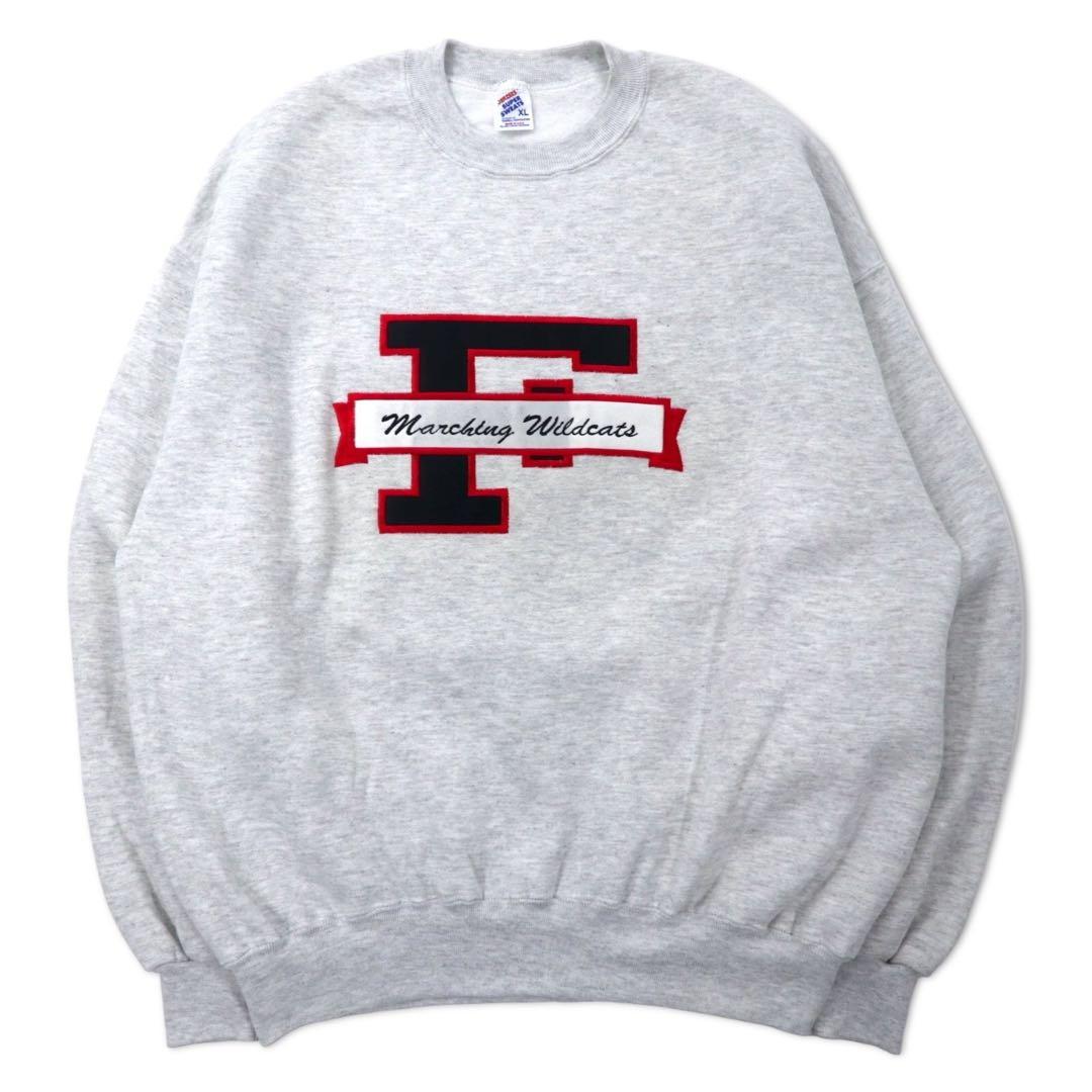 JERZEES Made in USA 90s Super Sweats College Embroidered Sweatshirt, Size XL, Gray Cotton, Fleece-Lined, Marching Wildcats Print, Oversized