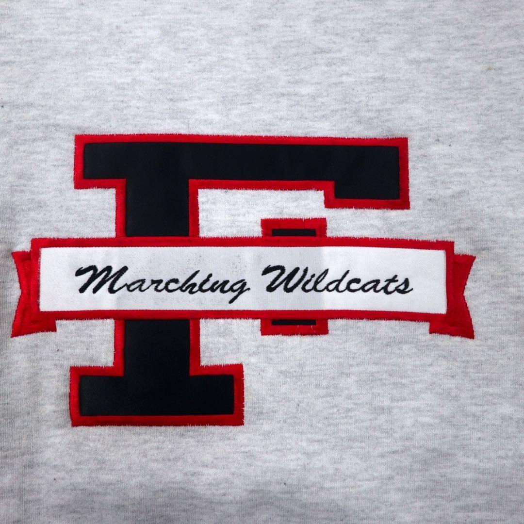 JERZEES Made in USA 90s Super Sweats College Embroidered Sweatshirt, Size XL, Gray Cotton, Fleece-Lined, Marching Wildcats Print, Oversized