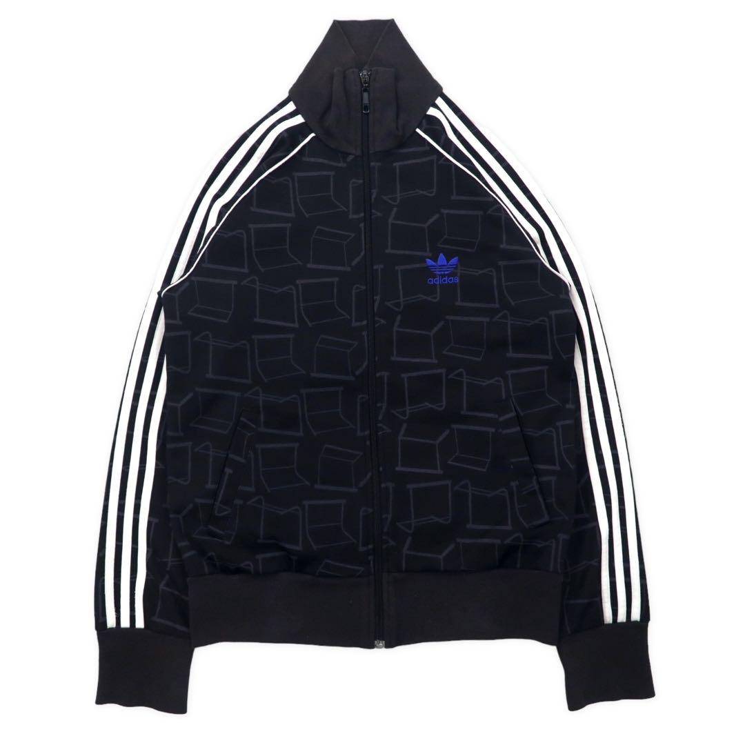 adidas originals 00年代 トラックジャケット ジャージ M ブラック ポリエステル USAワッペン 総柄 3ストライプ トレフォイルロゴ刺繍