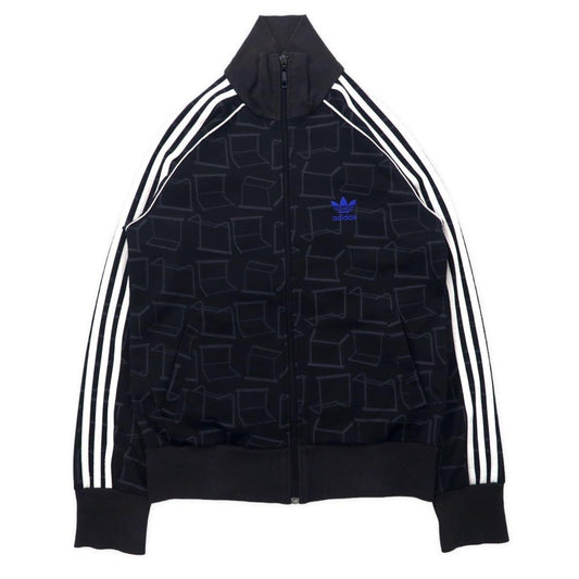 adidas originals 00年代 トラックジャケット ジャージ M ブラック ポリエステル USAワッペン 総柄 3ストライプ トレフォイルロゴ刺繍