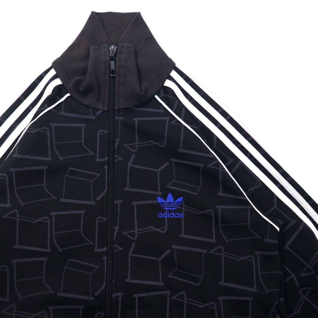 adidas originals 00年代 トラックジャケット ジャージ M ブラック ポリエステル USAワッペン 総柄 3ストライプ トレフォイルロゴ刺繍