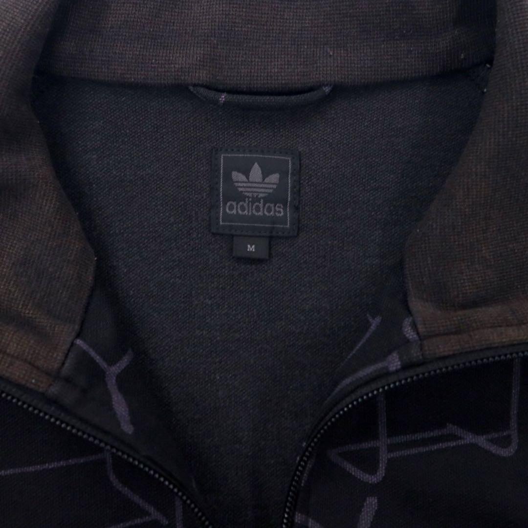 adidas originals 00年代 トラックジャケット ジャージ M ブラック ポリエステル USAワッペン 総柄 3ストライプ トレフォイルロゴ刺繍