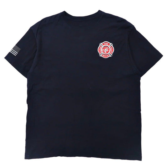 Ann Arbor プリントTシャツ XL ネイビー コットン 星条旗 Fire & Rescue アメリカ 消防士 Maltese Cross Firefighter Fire Courage Honor メキシコ製