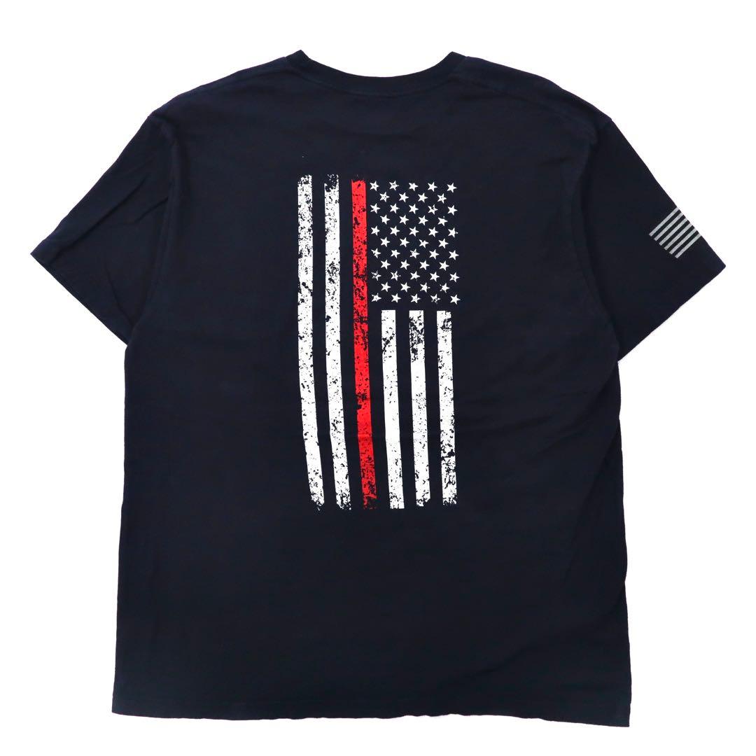 Ann Arbor プリントTシャツ XL ネイビー コットン 星条旗 Fire & Rescue アメリカ 消防士 Maltese Cross Firefighter Fire Courage Honor メキシコ製