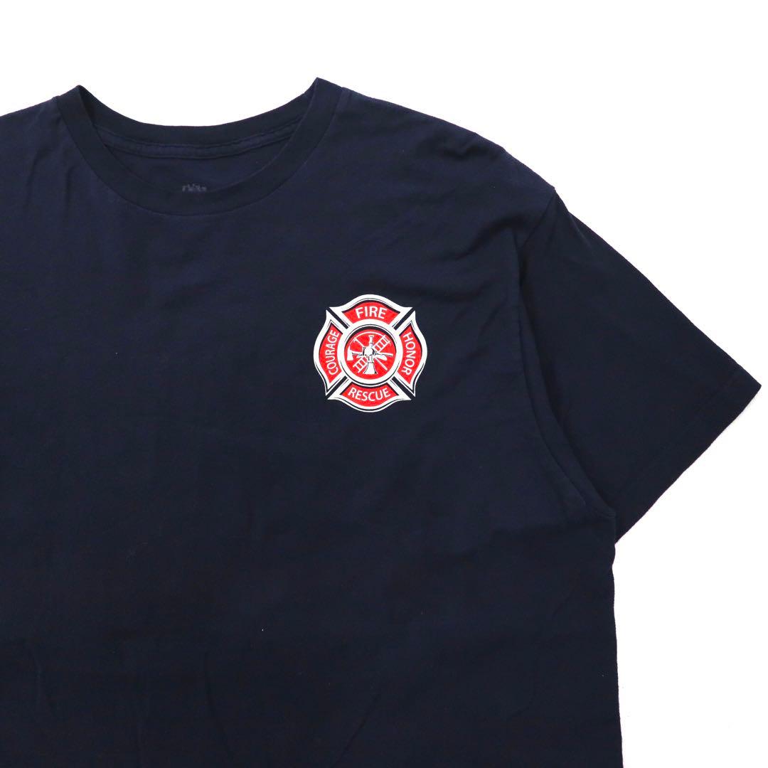 Ann Arbor プリントTシャツ XL ネイビー コットン 星条旗 Fire & Rescue アメリカ 消防士 Maltese Cross Firefighter Fire Courage Honor メキシコ製