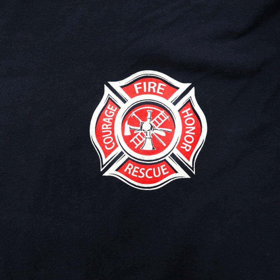 Ann Arbor プリントTシャツ XL ネイビー コットン 星条旗 Fire & Rescue アメリカ 消防士 Maltese Cross Firefighter Fire Courage Honor メキシコ製