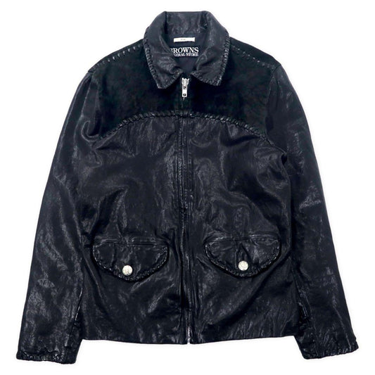 BROWNS GENERAL STORE Goat Leather Rider's Jacket, Size M, Black, with Concho Buttons