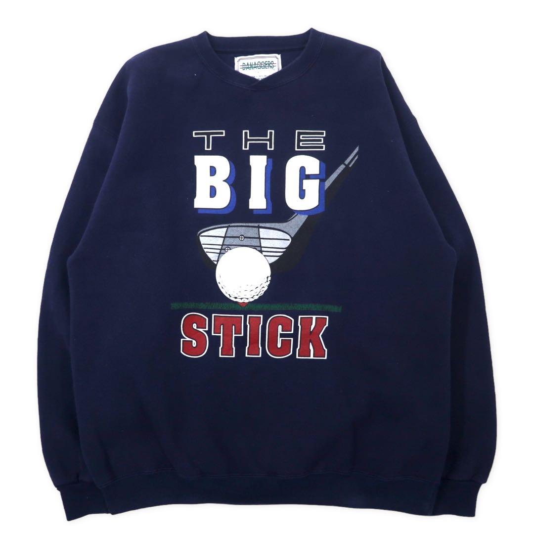 DANAGGERS USA Made 90s Printed Sweatshirt, Large, Navy, Cotton, Fleece-Lined, "THE BIG STICK"