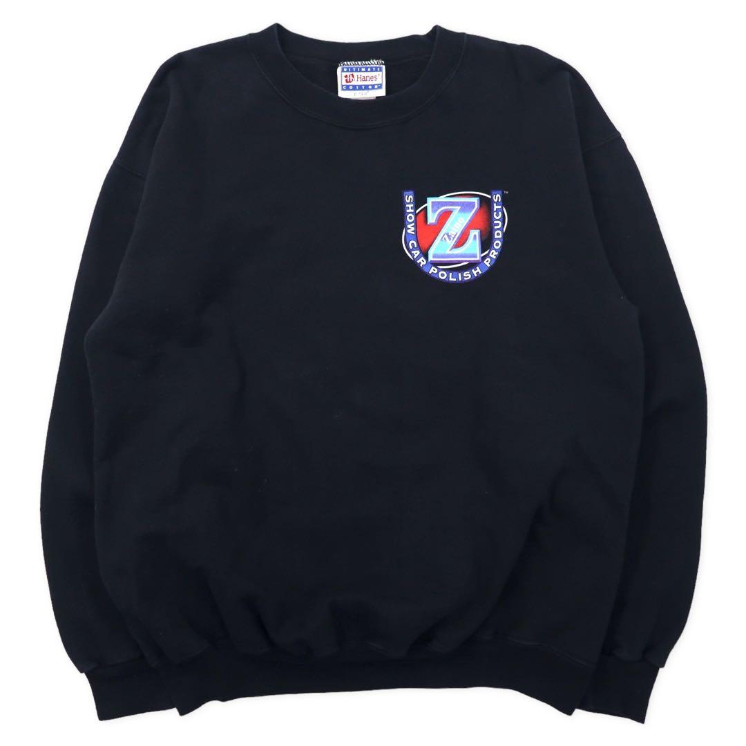 Hanes 90年代 プリントスウェット M ブラック コットン 裏起毛 Zaino バックプリント メキシコ製