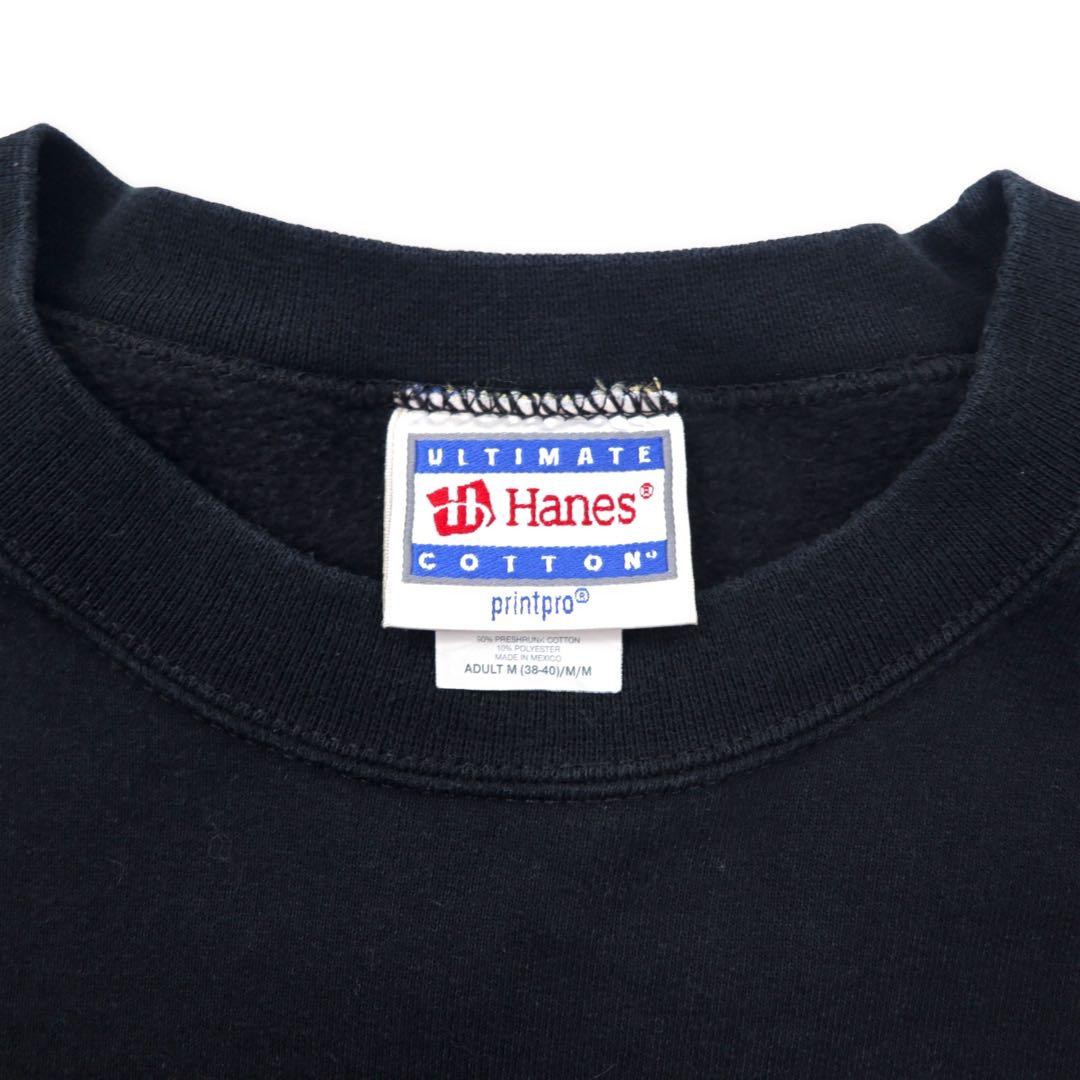 Hanes 90年代 プリントスウェット M ブラック コットン 裏起毛 Zaino バックプリント メキシコ製