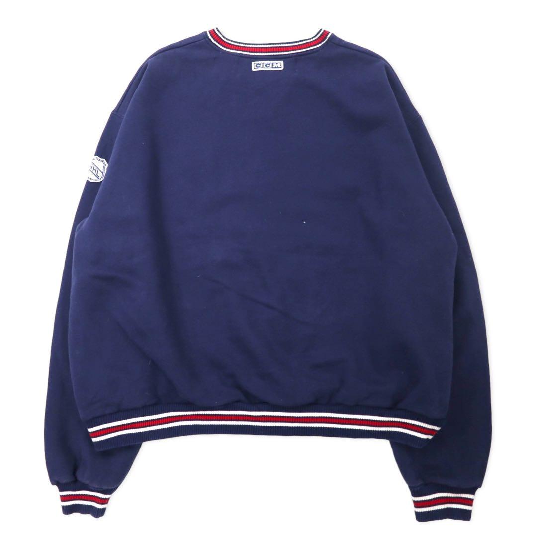 CCM CLASSICS Ribline Sweatshirt, XXL, Navy Cotton, Fleece-Lined, NHL Blue Jacket, Oversized