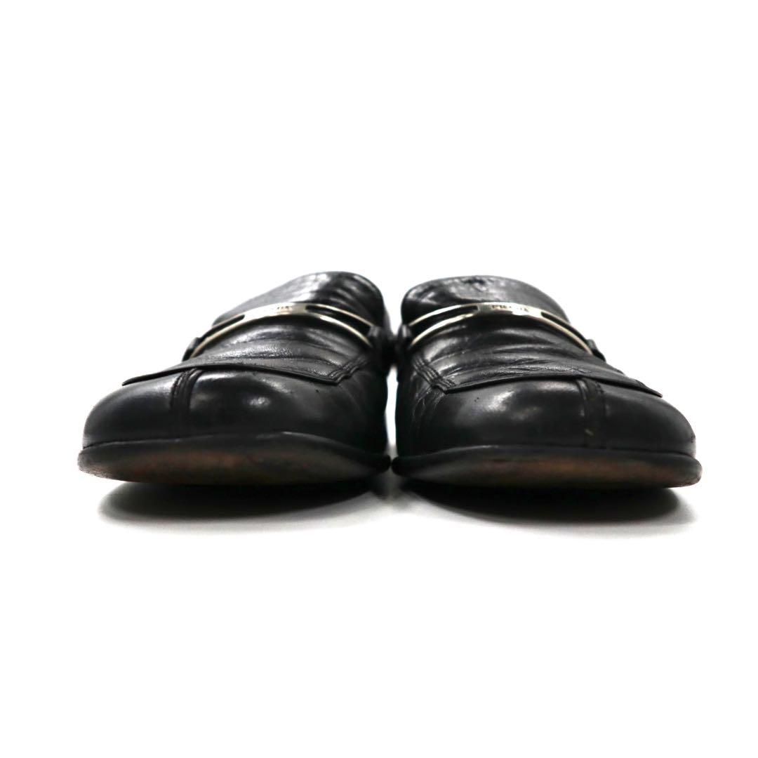 PRADA ローファー 23cm ブラック Vチップ レザー ロゴプレート イタリア製