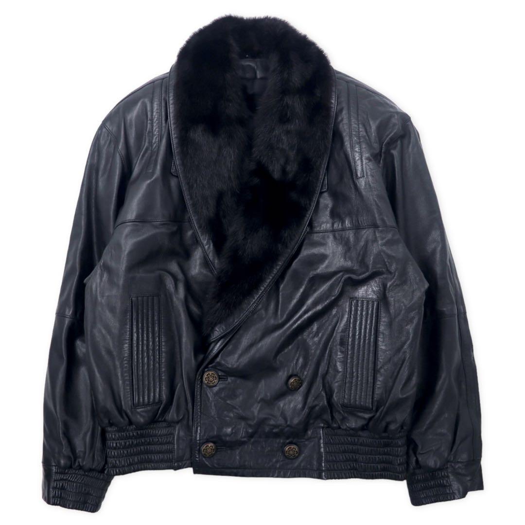 ALZAMENDI HOMBRE 襟ファー ダブル レザージャケット XL ブラック ファー着脱式