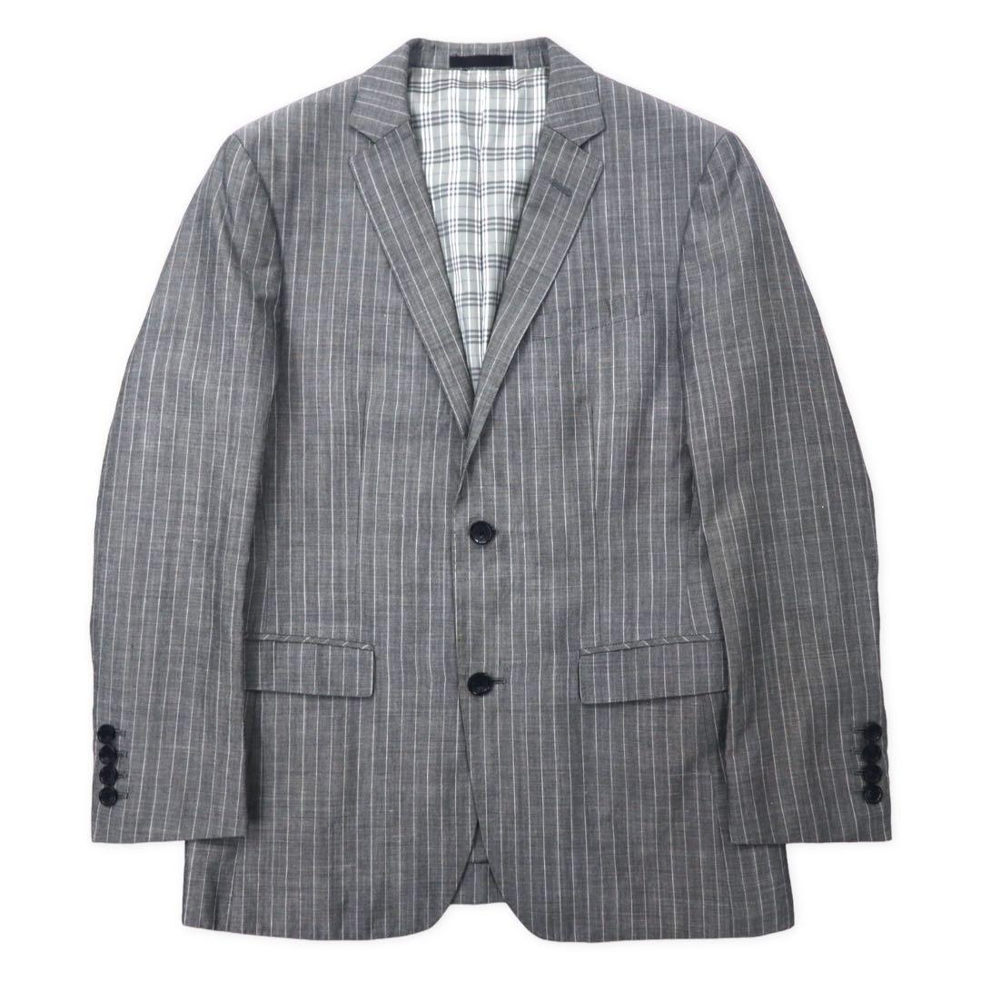 BURBERRY BLACK LABEL 2B テーラードジャケット S グレー ストライプ  ウール リネン混 裏地ノバチェック D1E22-383-06