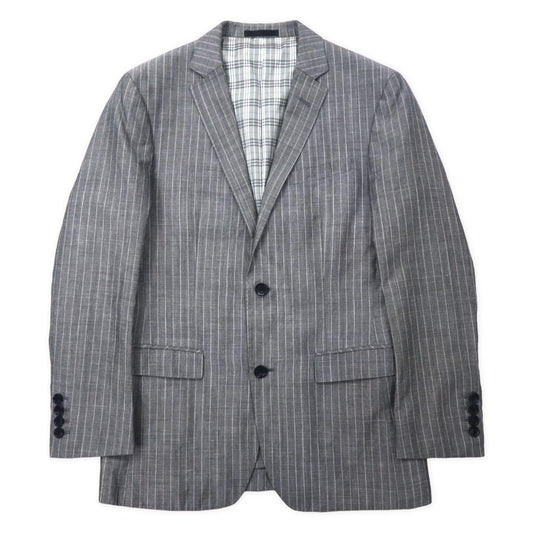 BURBERRY BLACK LABEL 2B Tailored Jacket, Size S, Gray Striped Wool/Linen Blend with Nova Check Lining, D1E22-383-06