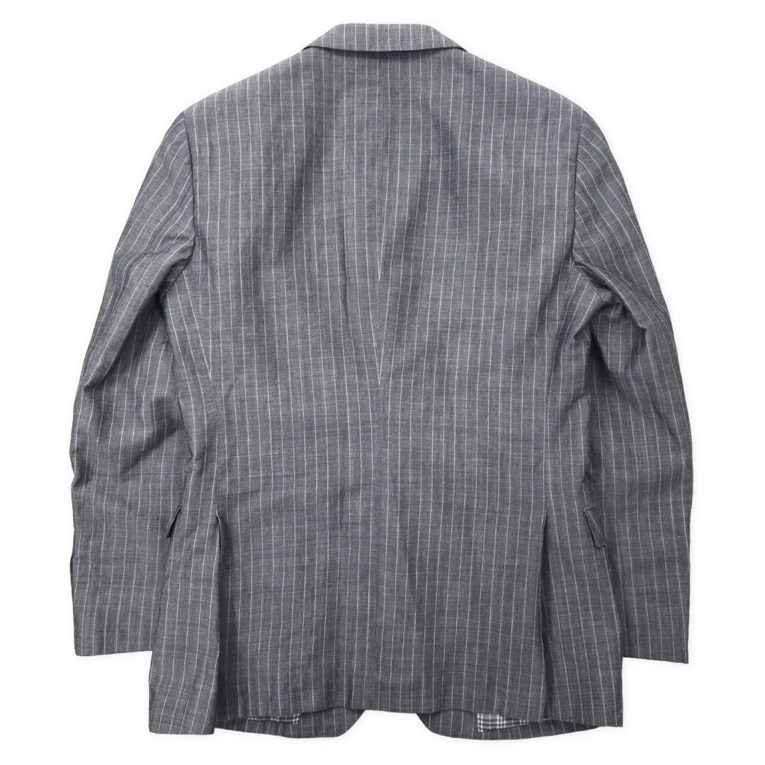 BURBERRY BLACK LABEL 2B テーラードジャケット S グレー ストライプ  ウール リネン混 裏地ノバチェック D1E22-383-06