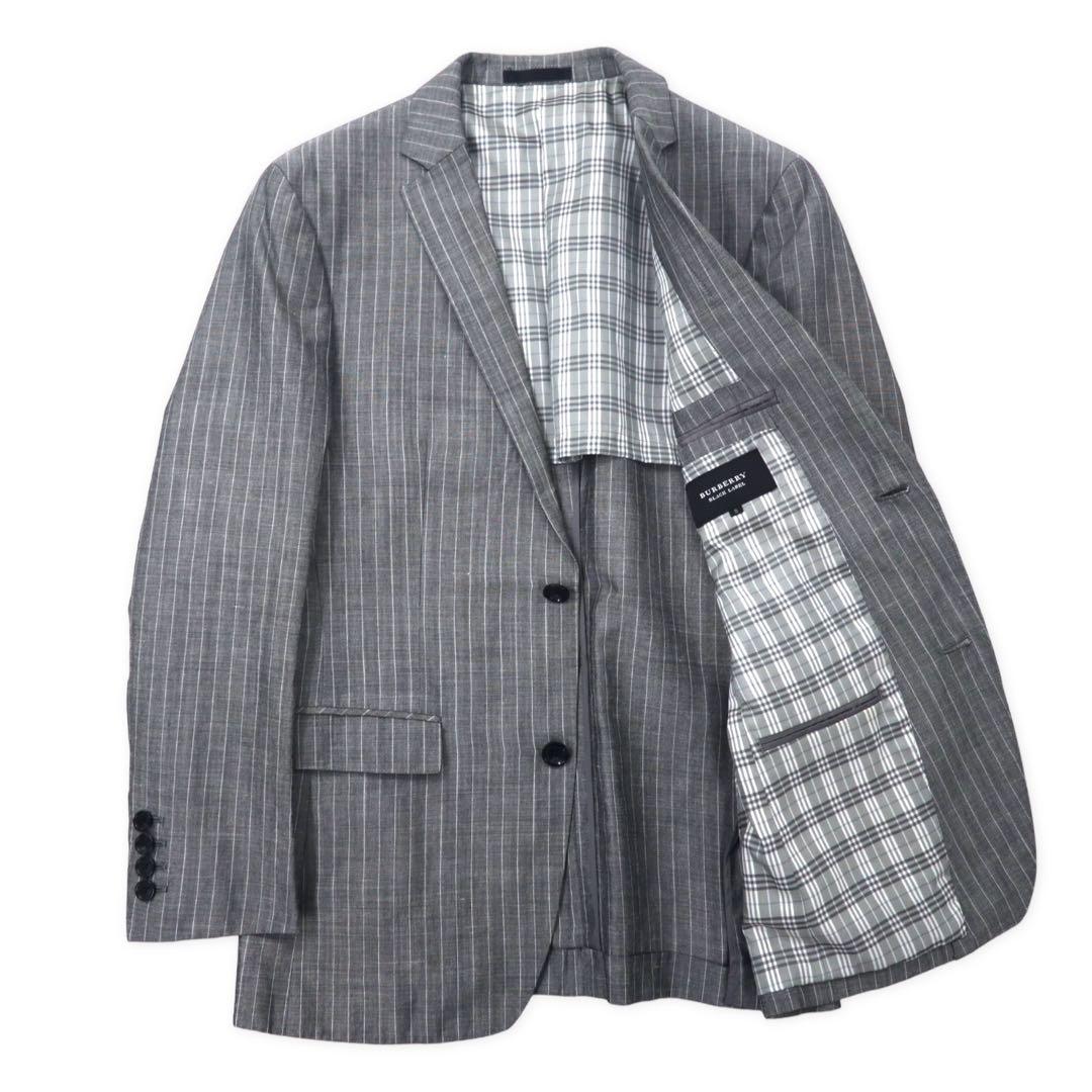 BURBERRY BLACK LABEL 2B テーラードジャケット S グレー ストライプ  ウール リネン混 裏地ノバチェック D1E22-383-06