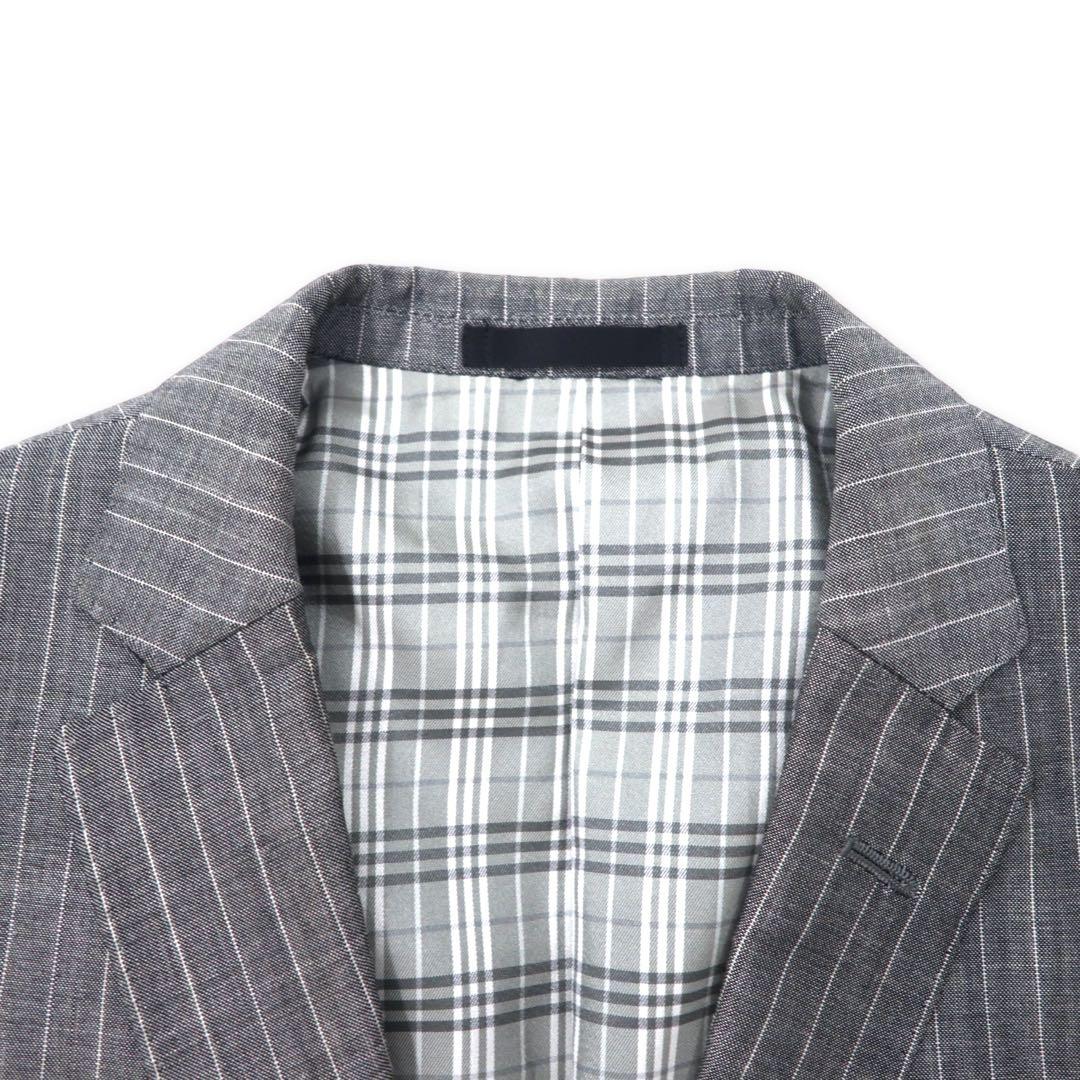 BURBERRY BLACK LABEL 2B テーラードジャケット S グレー ストライプ  ウール リネン混 裏地ノバチェック D1E22-383-06