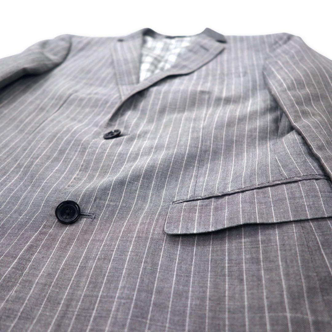 BURBERRY BLACK LABEL 2B テーラードジャケット S グレー ストライプ  ウール リネン混 裏地ノバチェック D1E22-383-06